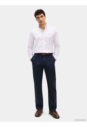 Camisa Celeste Flex Poplin Con Logo Tommy Hilfiger