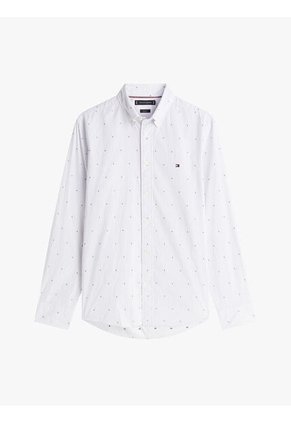 Camisa Celeste Flex Poplin Con Logo Tommy Hilfiger