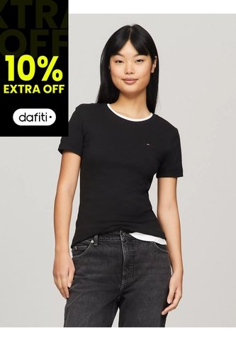Camiseta Negra De Cuello Redondo Con Logo Tommy Hilfiger Tommy Hilfiger