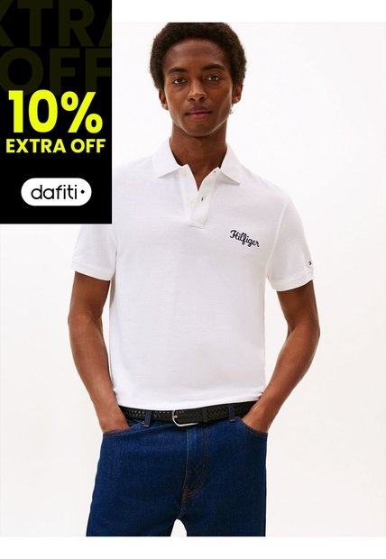 Polo Blanco De Corte Regular Con Logo Gráfico Tommy Hilfiger