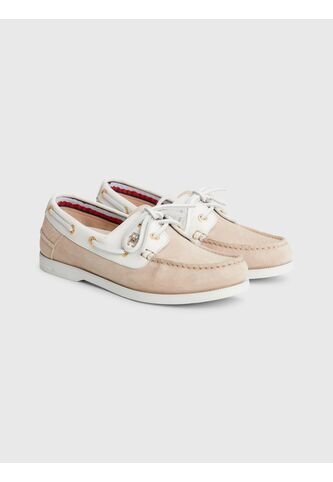 Mocasines Náuticos De Cuero Con Monograma Mujer Beige Tommy Hilfiger Tommy Hilfiger