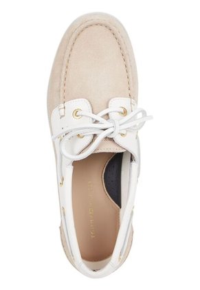 Mocasines Náuticos De Cuero Con Monograma Mujer Beige Tommy Hilfiger
