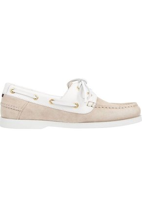 Mocasines Náuticos De Cuero Con Monograma Mujer Beige Tommy Hilfiger