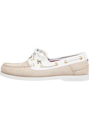 Mocasines Náuticos De Cuero Con Monograma Mujer Beige Tommy Hilfiger