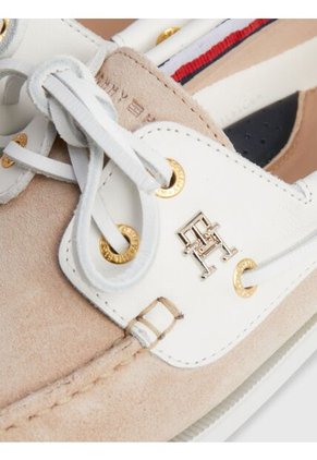 Mocasines Náuticos De Cuero Con Monograma Mujer Beige Tommy Hilfiger