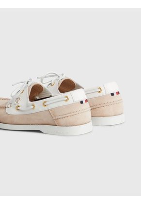 Mocasines Náuticos De Cuero Con Monograma Mujer Beige Tommy Hilfiger