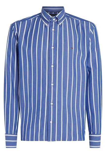 Camiseta Azul Poplin Con Diseño De Rayas Tommy Hilfiger