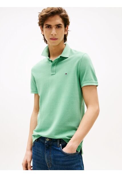 Polo Verde Teñido En Prenda Con Logo Bordado Tommy Hilfiger