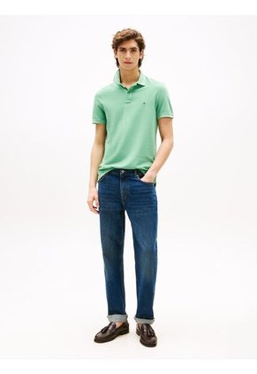 Polo Verde Teñido En Prenda Con Logo Bordado Tommy Hilfiger