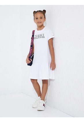 Vestido Camiseta Con Logo Niña Blanco Tommy Hilfiger