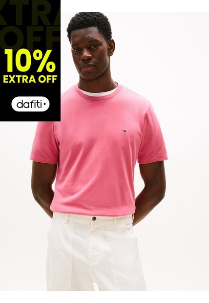 Camiseta Rosa De Cuello Redondo Con Logo Bordado Tommy Hilfiger
