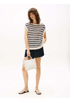 Bolso Blanco Tote Con Correa Cruzada Textil Tommy Hilfiger