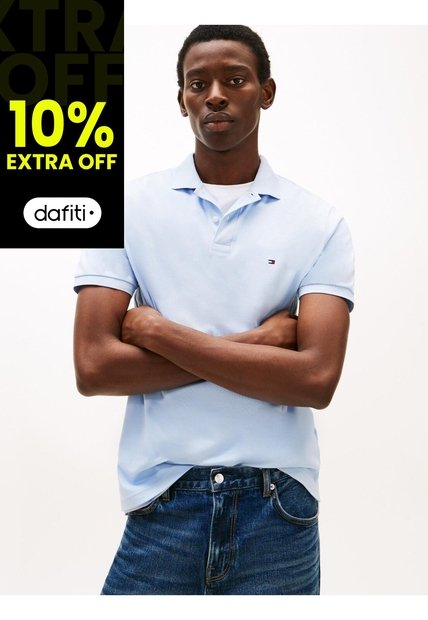 Polo Celeste De Corte Regular Tommy Hilfiger
