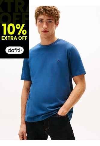 Camiseta Azul De Cuello Redondo Con Logo Bordado Tommy Hilfiger Tommy Hilfiger