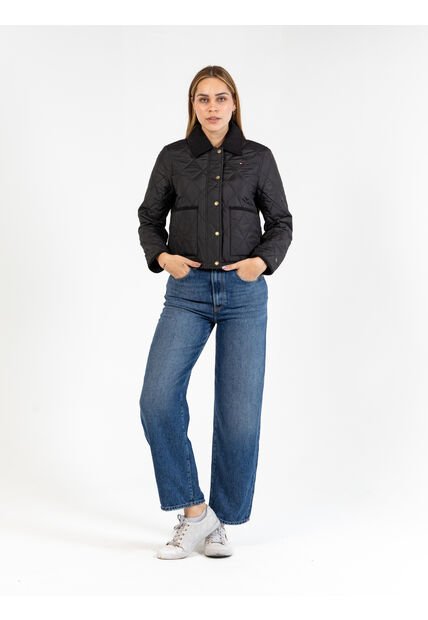 Chaqueta Negra Acolchada Quilted Con Logo Bordado Tommy Hilfiger