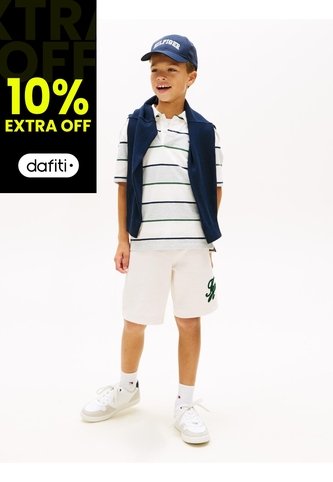 Bermudas Marfil Para Niño Con Logo Script Gráfico Tommy Hilfiger Tommy Hilfiger