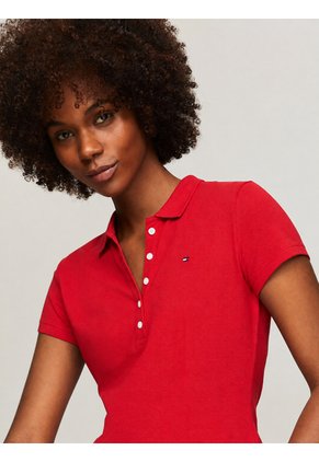 Polo Rojo De Corte Slim Con Logo Tommy Hilfiger