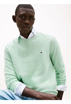 Saco Verde De Punto Texturizado Y Cuello Redondo Tommy Hilfiger