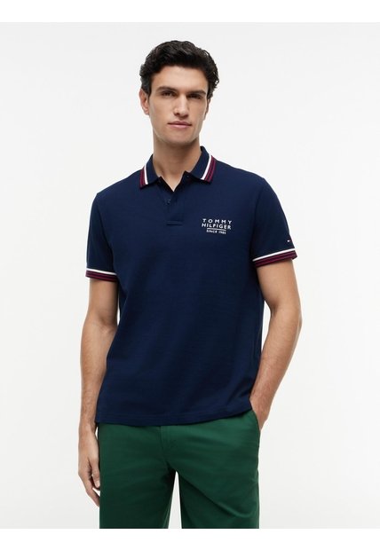Polo Azul De Corte Regular Con Logo Tommy Hilfiger