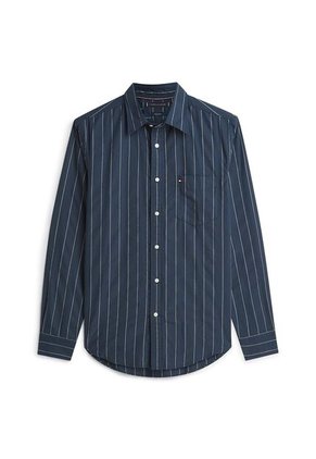 Camisa Azul A Rayas De Corte Amplio Tommy Hilfiger