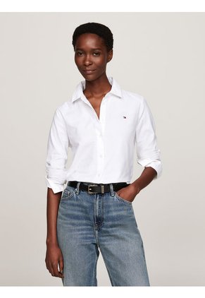 Camisa Blanca De Corte Regular Con Logo Bordado Tommy Hilfiger