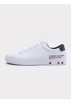Tenis De Cuero Con Plataforma Hombre Blanco Tommy Hilfiger
