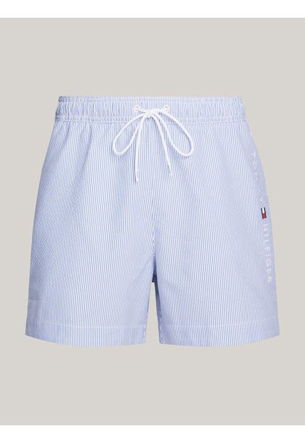 Traje Celeste De Baño Original De Medio Largo Con Rayas Tommy Hilfiger