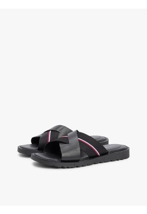 Sandalias Negro De Cuero Con Tiras Cruzadas Tommy Hilfiger