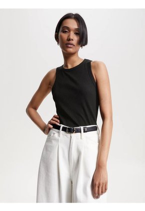 Camiseta Negra Acanalada Sin Mangas De Corte Slim Tommy Hilfiger