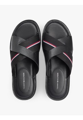 Sandalias Negro De Cuero Con Tiras Cruzadas Tommy Hilfiger