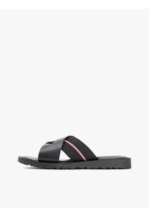 Sandalias Negro De Cuero Con Tiras Cruzadas Tommy Hilfiger