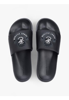 Sandalias Negro Con Aplicación De Escudo Tommy Hilfiger