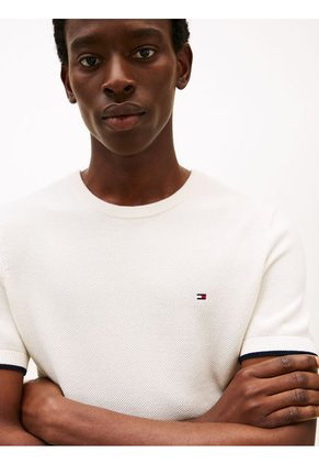 Camiseta Blanca De Cuello Redondo Con Logo Tommy Hilfiger
