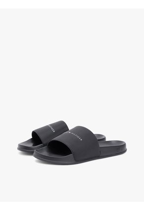 Sandalias Negro Texturizadas Con Logo Tommy Hilfiger