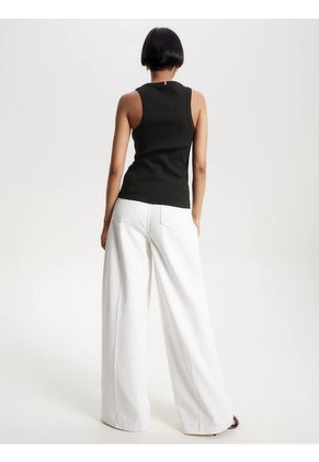 Camiseta Negra Acanalada Sin Mangas De Corte Slim Tommy Hilfiger