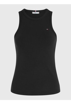 Camiseta Negra Acanalada Sin Mangas De Corte Slim Tommy Hilfiger