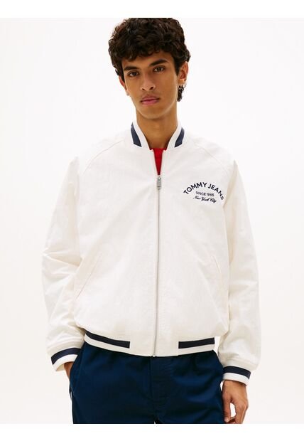 Chaqueta Blanca Bomber Varsity De Nailon Tommy Jeans