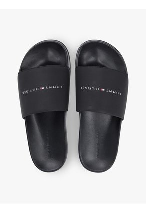 Sandalias Negro Texturizadas Con Logo Tommy Hilfiger