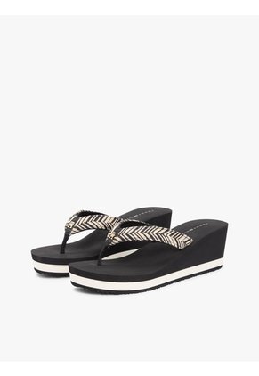 Sandalias Negro De Cuña Con Tiras De Cuerda Tommy Hilfiger
