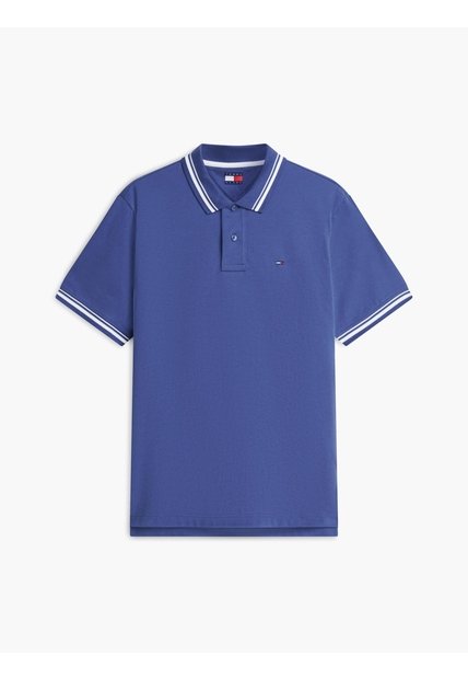 Polo Azul De Corte Regular Ribeteado Con Logo Tommy Jeans