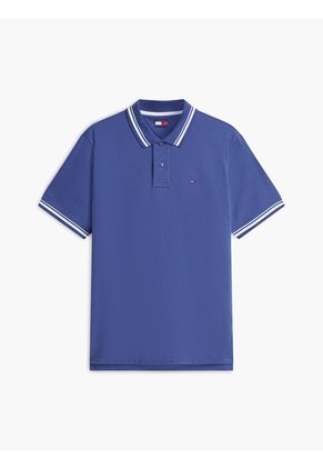Polo Azul De Corte Regular Ribeteado Con Logo Tommy Jeans