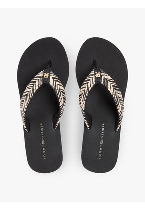 Sandalias Negro De Cuña Con Tiras De Cuerda Tommy Hilfiger
