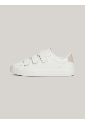 Tenis Beige De Cuero Con Cierre De Velcro Tommy Hilfiger