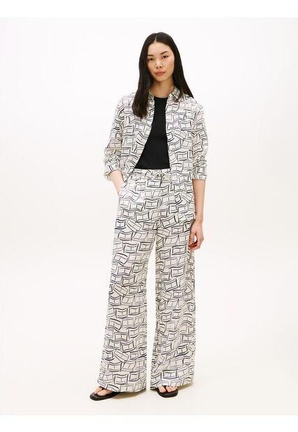 Pantalón Blanco Amplio De Pierna Ancha Tommy Hilfiger