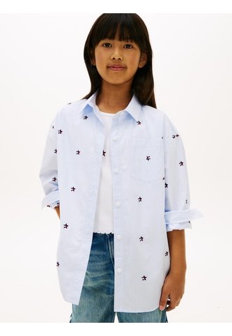 Camisa Celeste De Corte Regular Con Rayas Y Logo Tommy Hilfiger Tommy Hilfiger