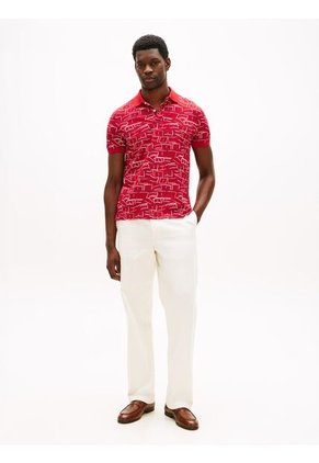 Polo Rojo Piqué Con Estampado Tommy Hilfiger