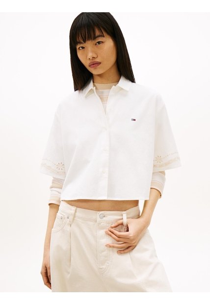 Camisa Blanca Amplia Con Logo Calado Integral Tommy Jeans