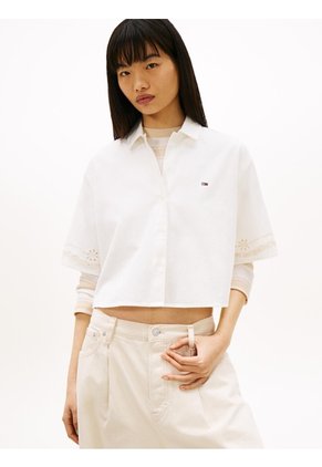 Camisa Blanca Amplia Con Logo Calado Integral Tommy Jeans