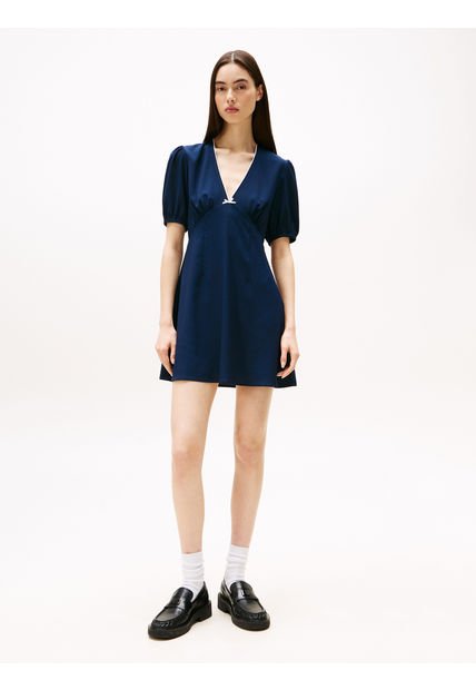 Vestido Azul Corto De Crepé Tommy Jeans