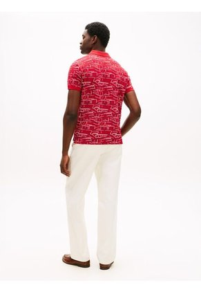 Polo Rojo Piqué Con Estampado Tommy Hilfiger